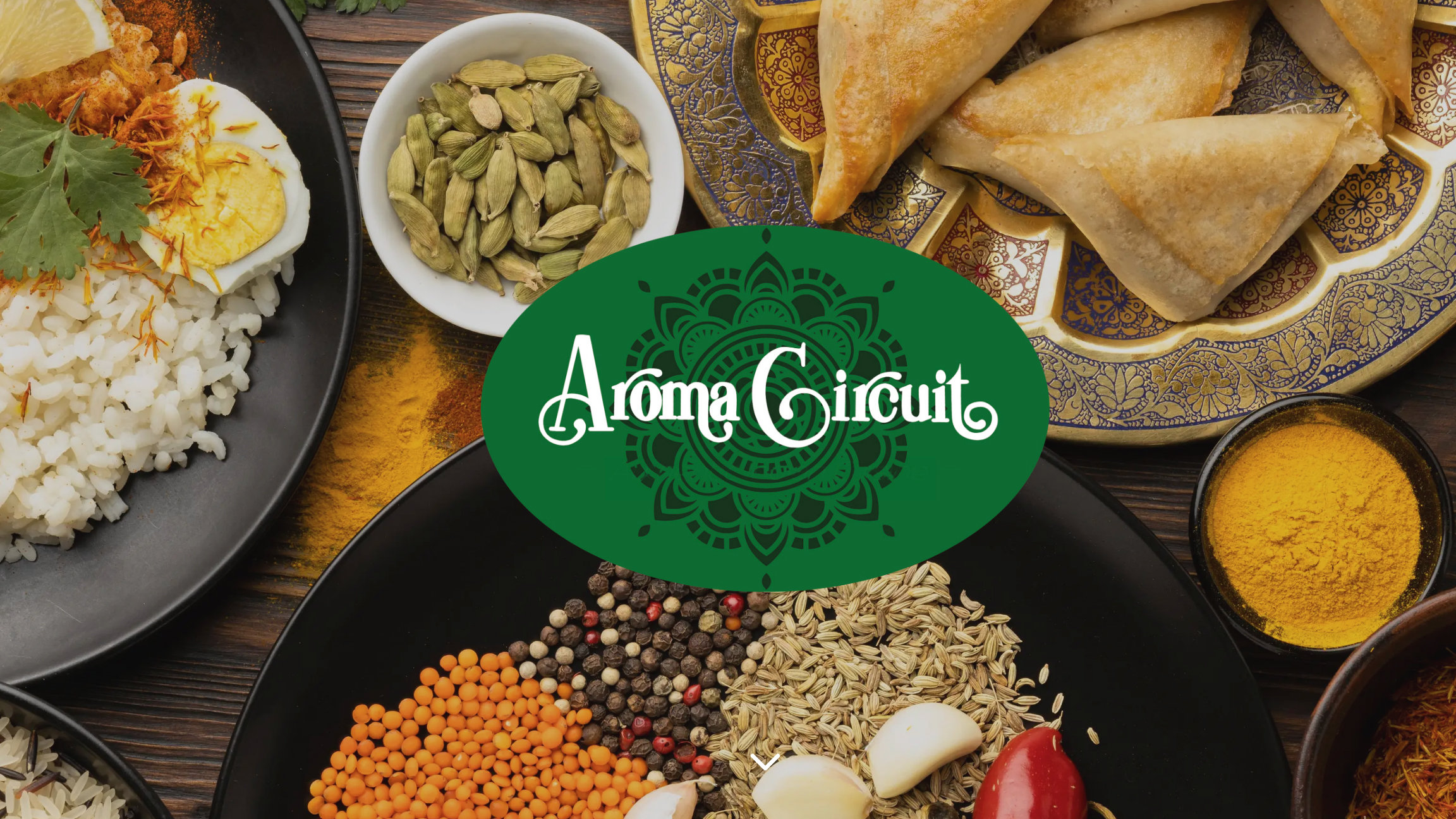 Aroma Circuit logo with food in the background